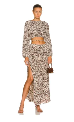 Matteau Voluminous Cropped Blouse and Draw Cord Split Skirt in Santal Print Size 2/Au8 for rent on The Volte - image 1