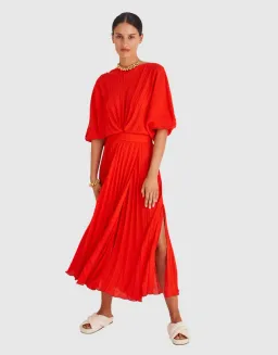 Oroton Pleated Midi Dress Red Size 6 for rent on The Volte - image 1