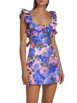 Zimmermann High Tide Frilled Mini Dress Purple Ikat Floral Size 0 / Au 8  for rent on The Volte - image 2