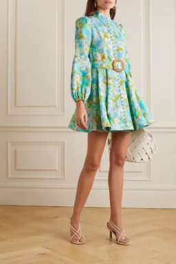 Zimmermann The High Tide Buttoned Mini in Aqua Ikat Floral Size 1 / Au 10  for rent on The Volte - image 1