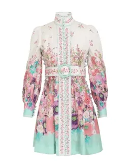 Zimmermann Jude Buttoned Mini Dress Aqua Gradient Floral Size 0/Au 8 for rent on The Volte - image 5