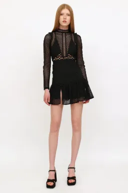 Self Portrait Hall Mini Dress Black Size 12 for rent on The Volte - image 1