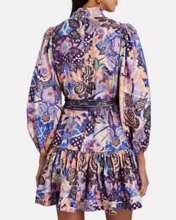Zimmermann Celestial Buttoned Mini Dress Amethyst Floral Size 1/Au 10 for rent on The Volte - image 2