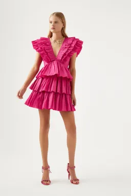 Aje Rhythmic Frilled Dress Pink Size 6 for rent on The Volte - image 1
