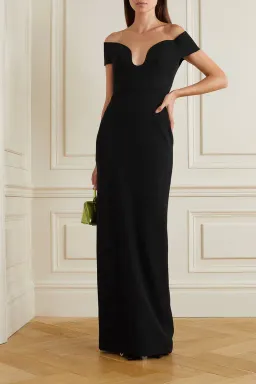 Solace London Marlowe Off-the-shoulder Crepe Gown Black Size 8  for rent on The Volte - image 1