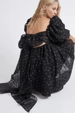 Aje La Piscine Puff Sleeve Bow Back Mini Dress Black Size 8  for rent on The Volte - image 2