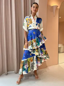 Alemais Soleil Oversized Silk Top Size 12 and Ruffle Skirt Set Multi Size 14  for rent on The Volte - image 2