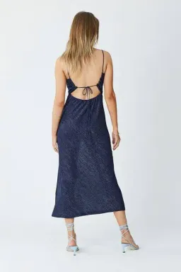 Suboo Asha Lurex Jersey Twist Front Slip Midi Dress Navy Size 6 for rent on The Volte - image 2