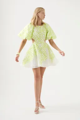 Aje Botanical Applique Mini Dress Ivory/Citrus Yellow Size 10 / M for rent on The Volte - image 1