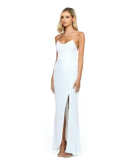 Bariano Dua Cowl Maxi Dress Iridescent White Size 10 for rent on The Volte - image 2