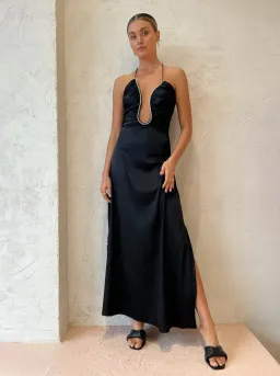 Sonya Moda Satin Embellished Keyhole Maxi Dress Black Size 8 for rent on The Volte - image 2