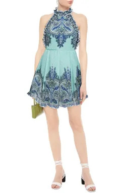 Zimmermann Moncur Ruffle Neck Mini Dress Aqua Paisley Size 0 / AU 8 for rent on The Volte - image 3