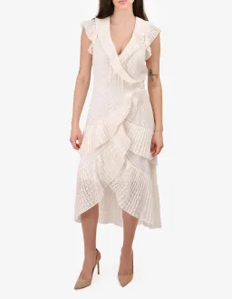 Zimmermann Polka Dot Plissé Wrap Midi Dress Off White Size 6 for rent on The Volte - image 1