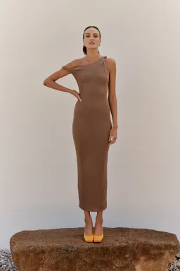 Johansen Long Poppy Dress Taupe Size 10 for rent on The Volte - image 1