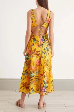 Zimmermann Tropicana Cutout Linen Midi Dress Floral Size 1 / Au 10 for rent on The Volte - image 2