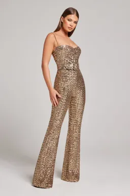 Nadine Merabi Lucinda Gold Jumpsuit Size AU 8 for rent on The Volte - image 3