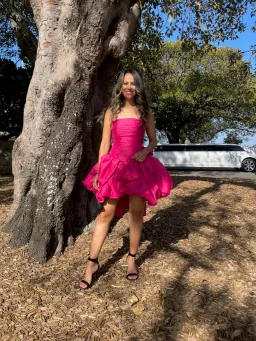 Aje Piacere Bubble Hem Mini Dress Fuchsia Size 6 / XS for rent on The Volte - image 6