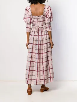 Ganni Ruched Seersucker Plaid Dress Pink Size 10 for rent on The Volte - image 2