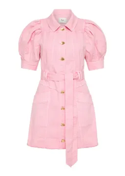AJE Flora Denim Puff Sleeve Mini Dress Bon Bon Pink Size 14 for rent on The Volte - image 7