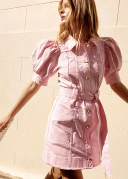 AJE Flora Denim Puff Sleeve Mini Dress Bon Bon Pink Size 14 for rent on The Volte - image 6