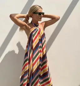 Ganni Striped Halter Neck Recycled Chiffon Midi Dress Multi Size AU 10  for rent on The Volte - image 8