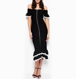 Alice McCall Black and White Ribbed midi Dress Black Size AU 6 for rent on The Volte - image 2