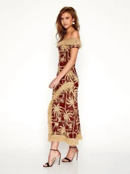 Alice McCall Gold and Red Take me to Paradise midi dress Gold Size AU 6 for rent on The Volte - image 1