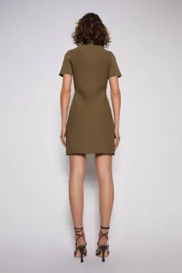 Scanlan Theodore Crepe Knit Patch Pocket Mini Dress Khaki Size 6 / XS for rent on The Volte - image 2