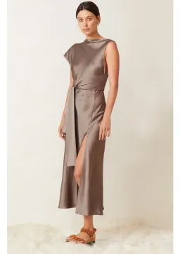 Bec & Bridge Piper Asymmetrical Midi Dress Brown Size 6 for rent on The Volte - image 2