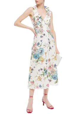 Zimmermann Ninety-Six Cascade Halterneck Cream Floral Midi Dress Floral Size 0/ AU 8 for rent on The Volte - image 1