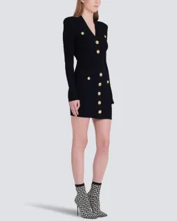 Balmain Long Sleeve V Neck Button Detail Knit Dress in Black Size 10 for rent on The Volte - image 2