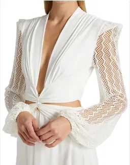 PatBO Plunge Lace Sleeve Maxi Dress White Size M / Au 10 for rent on The Volte - image 4