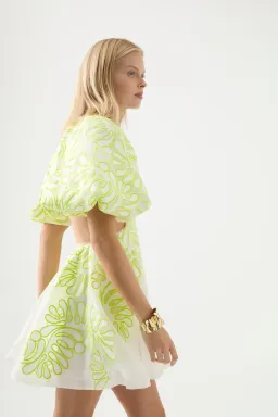 Aje Botanical Applique Mini Dress Yellow Size AU 8 for rent on The Volte - image 2