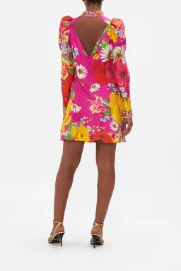 Camilla Puff Sleeve High Neck Mini Dress Floral Size M / Au 10 for rent on The Volte - image 3