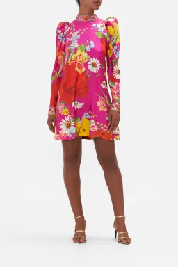 Camilla Puff Sleeve High Neck Mini Dress Floral Size M / Au 10 for rent on The Volte - image 1