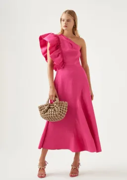 Aje Bonjour Asymmetric Midi Dress Pink Size L / AU  12 for rent on The Volte - image 1