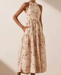 Shona Joy Roxanne Linen Open Back Tiered Midi Dress Floral Size 8 / S for rent on The Volte - image 2
