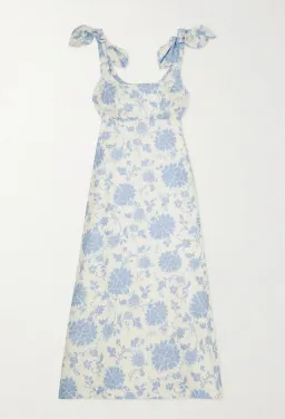 Zimmermann Postcard Tie Shoulder Midi Dress Blue Tonal Floral Size 1 / Au 10 for rent on The Volte - image 3