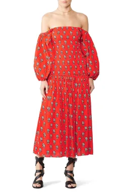 Rhode Harper Midi Dress Red/Print Size 10 for rent on The Volte - image 2