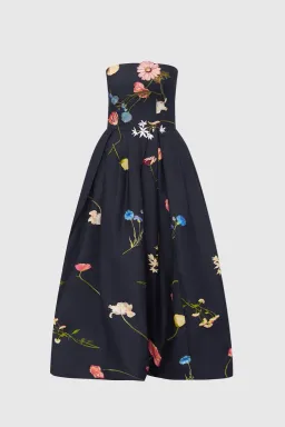 Leo Lin The Fields embroidered Bustier Midi Dress Black Floral Size 10 for rent on The Volte - image 2