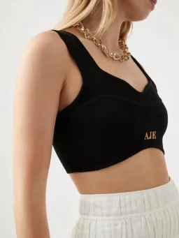 Aje Parfum Corset Crop Knit Top Black Size 8 for rent on The Volte - image 4
