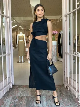 Sir the Label Ambroise Knot Midi Dress Black Size AU 6 for rent on The Volte - image 3