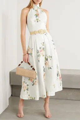 Zimmermann Kirra Linen Belted Midi Dress Floral Size 1/ AU 10 for rent on The Volte - image 1