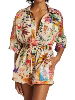 Zimmermann Tropicana Utility Playsuit in Cream Floral size 1 / Au 10 for rent on The Volte - image 3
