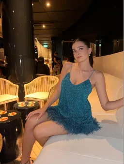 Oséree Lumière Feather-trimmed Stretch-lurex Mini Dress Blue Size 8  for rent on The Volte - image 1