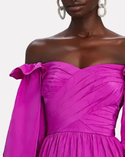 Self Portrait Off-the-shoulder ruffled taffeta gown Purple Size AU 12 for rent on The Volte - image 3
