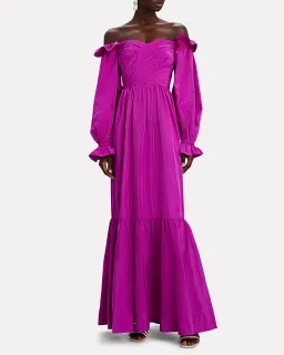 Self Portrait Off-the-shoulder ruffled taffeta gown Purple Size AU 12 for rent on The Volte - image 1