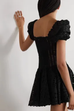 Charo Ruiz ‘Yara’ Broderie Anglaise Cotton-Blend Mini Dress Black Size Medium (AU 10)  for rent on The Volte - image 2