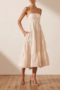 Shona Joy Elsa Tiered Midi Dress Ecru Size 10 / M for rent on The Volte - image 4