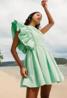 Aje Bonjour Asymmetric Mini Dress Green Size 8 / S for rent on The Volte - image 5